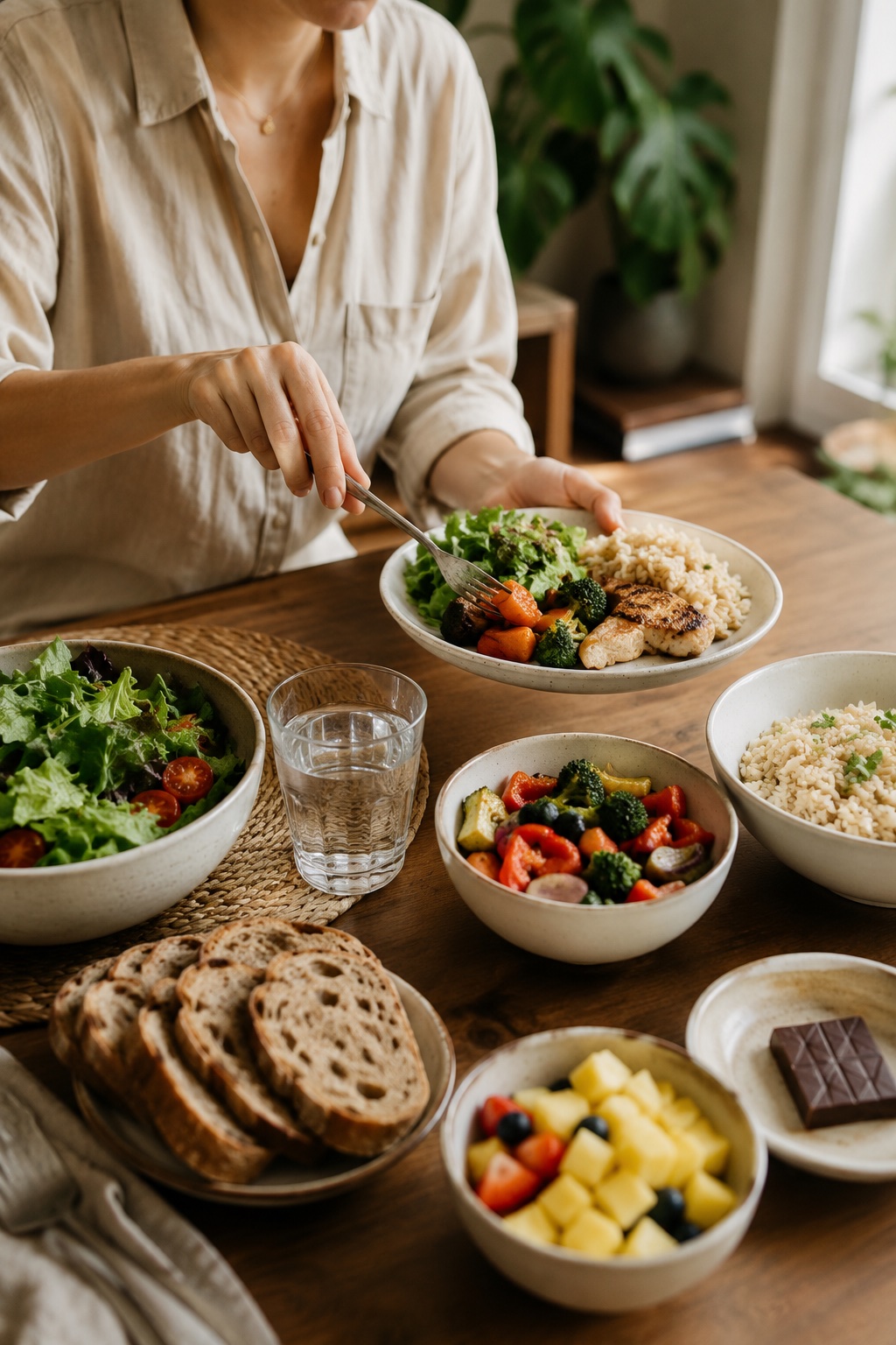 Preparación de comida saludable en casa con verduras frescas